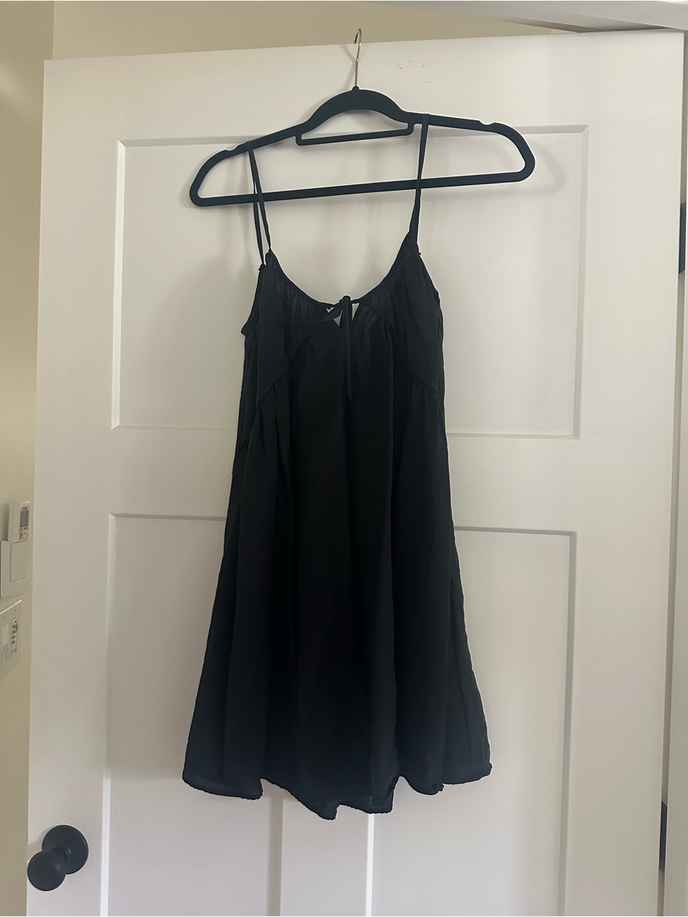 Divided Black Mini Slip Dress